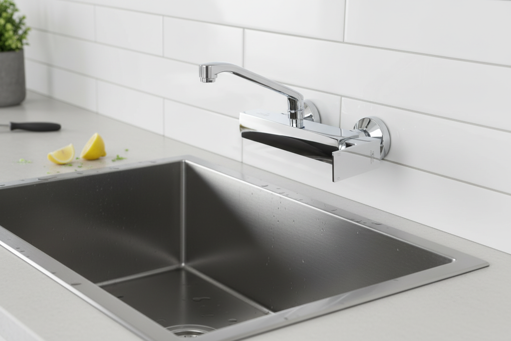 Aqua Wall-mounted Kitchen Mixer Tap with Kitchen Sink