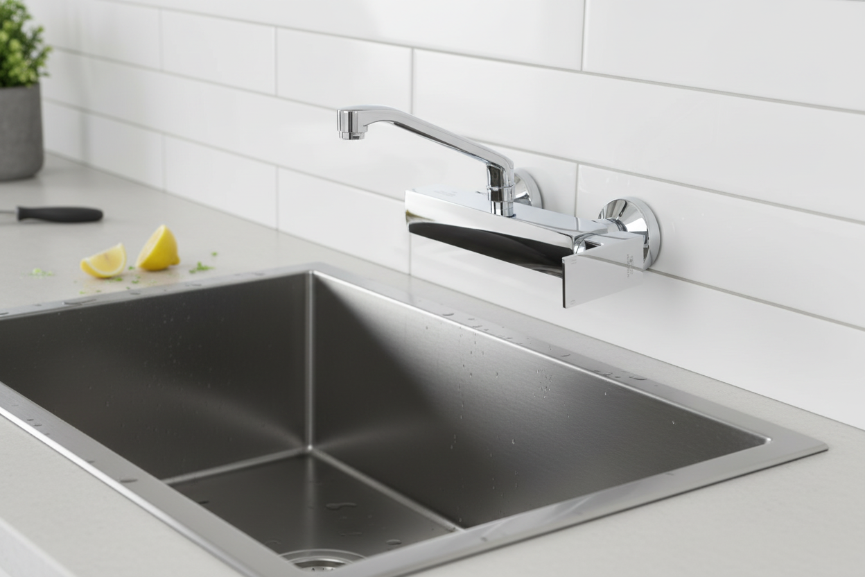 Aqua Wall-mounted Kitchen Mixer Tap with Kitchen Sink