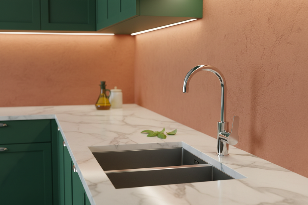 Orca Deck-mounted Kitchen Mixer Tap - Forest Green & Terracotta