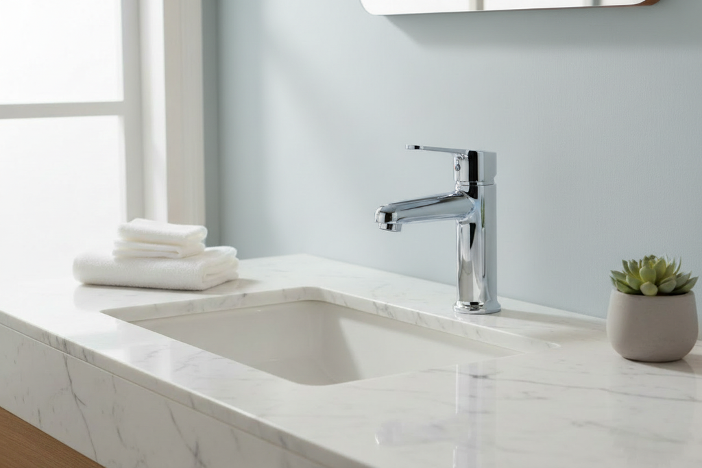 Orca Washbasin Mixer Tap - Light Blue Wall